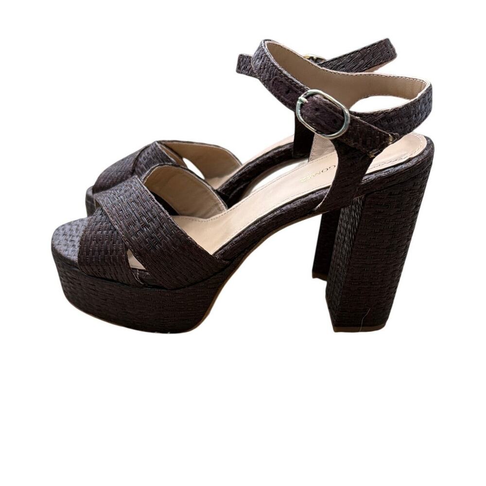 Andrea Gomez Bella Raffia Platform Sandals Heels Dark Brown Size 37 US 7